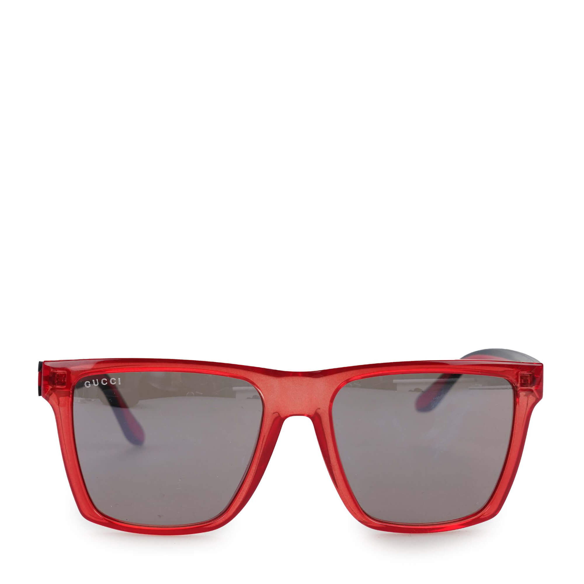 Gucci - Red Square Frame and Black Web Arms Sunglasses 